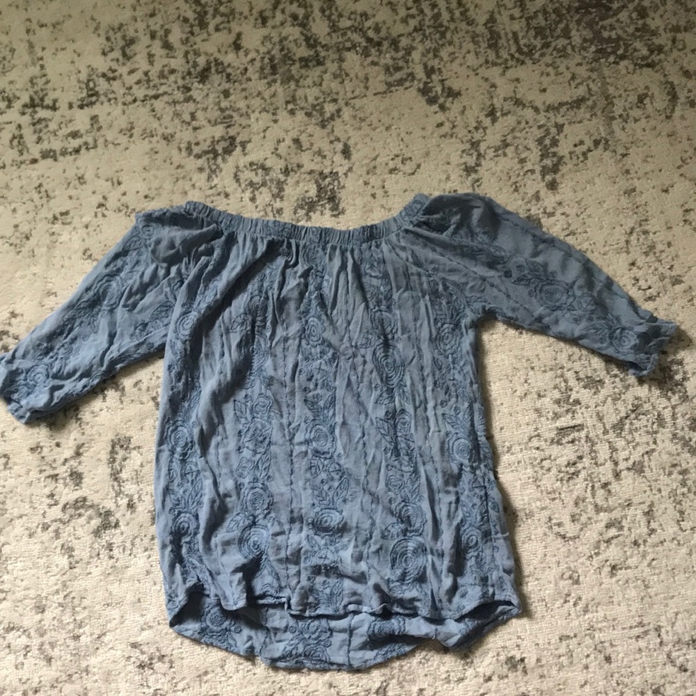 Off the shoulder blue top
